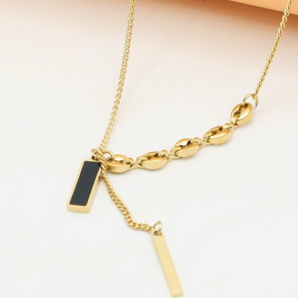 Gold Plated Dual Bar Drop Necklace with Bold Link Detail, XPNL0388 - Picture 1 of 13